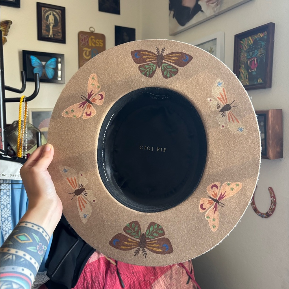 Luna Bloom custom GIGI PIP Tan Hat with Butterfly Accents